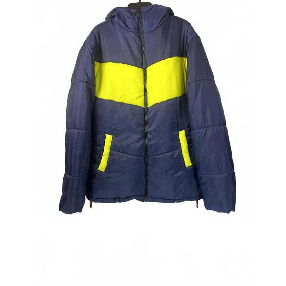 Collusion Other - Men's Navy and Yellow Hooded Puffer Parka Jacket Sz Large Tall